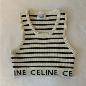 Celine Black and Cream Striped Crop Top S